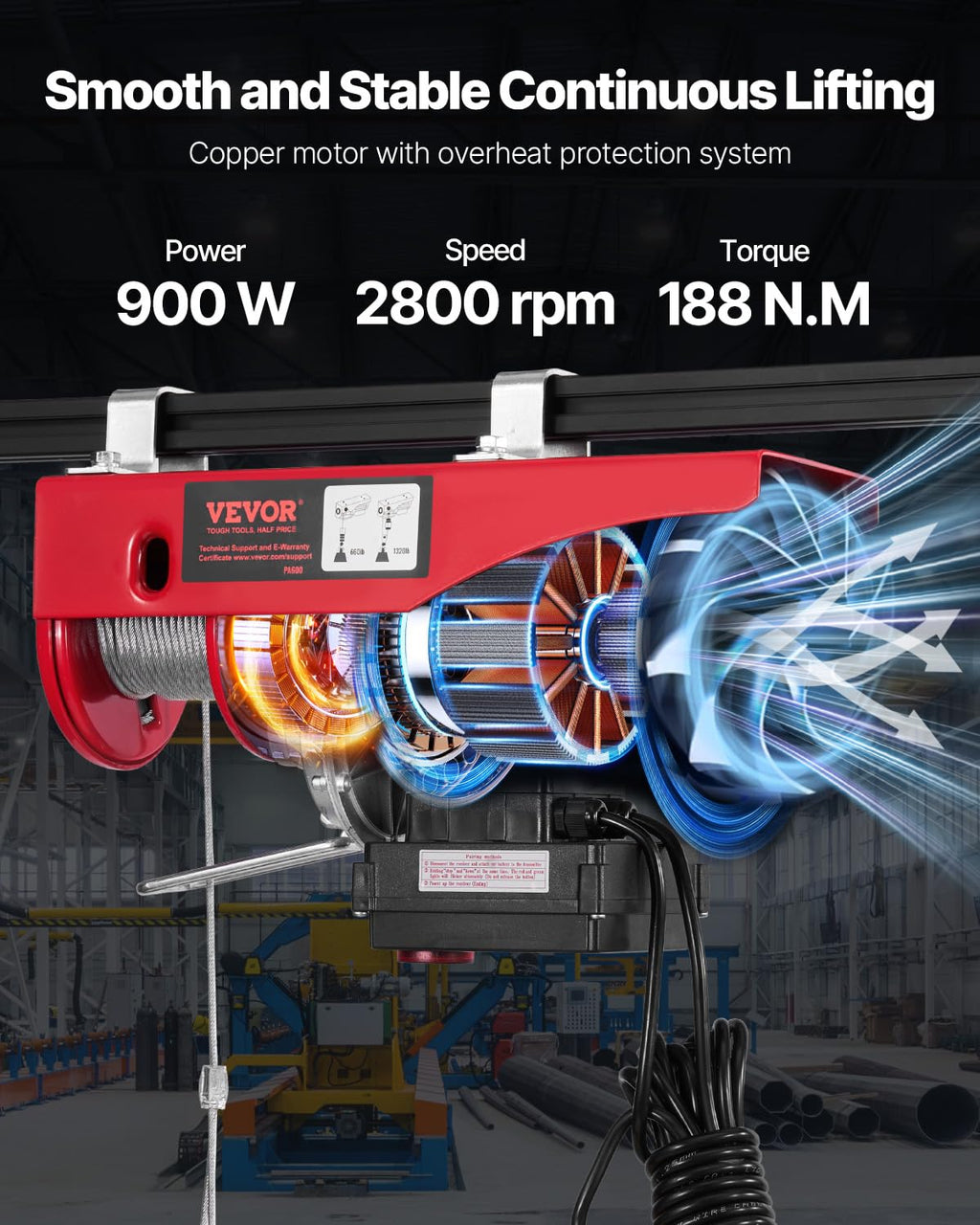 1320 lbs 120V Electric Hoist with Wireless Remote I16051