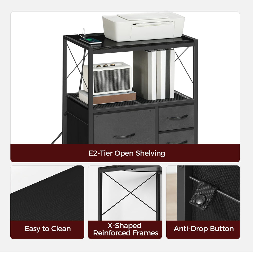 Black 3 Drawer File Cabinet with Charging Station K57592