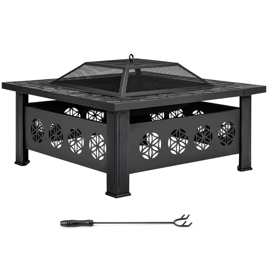 32 Inch Square Wood Burning Fire Pit Table U207859