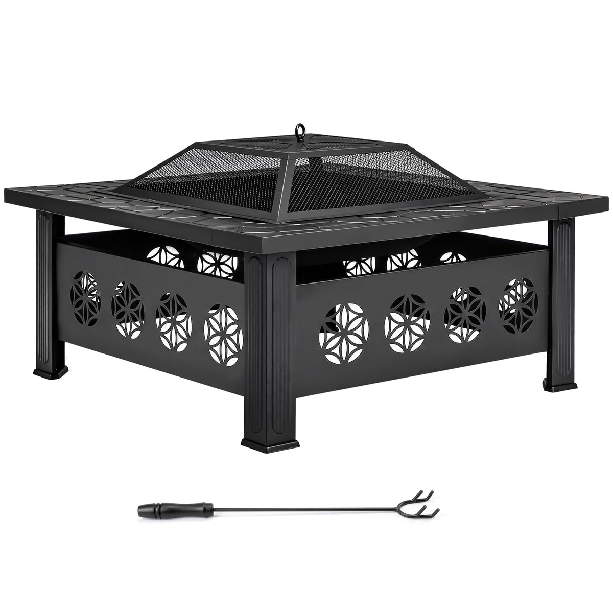 32 Inch Square Wood Burning Fire Pit Table U207859