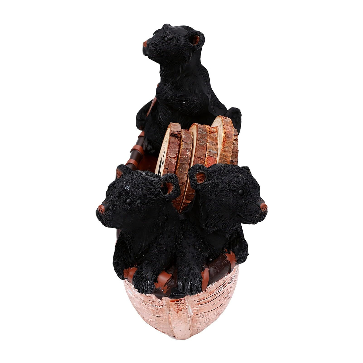 Set of 6 Black Bear Coaster Set with Canoe Holder O42422