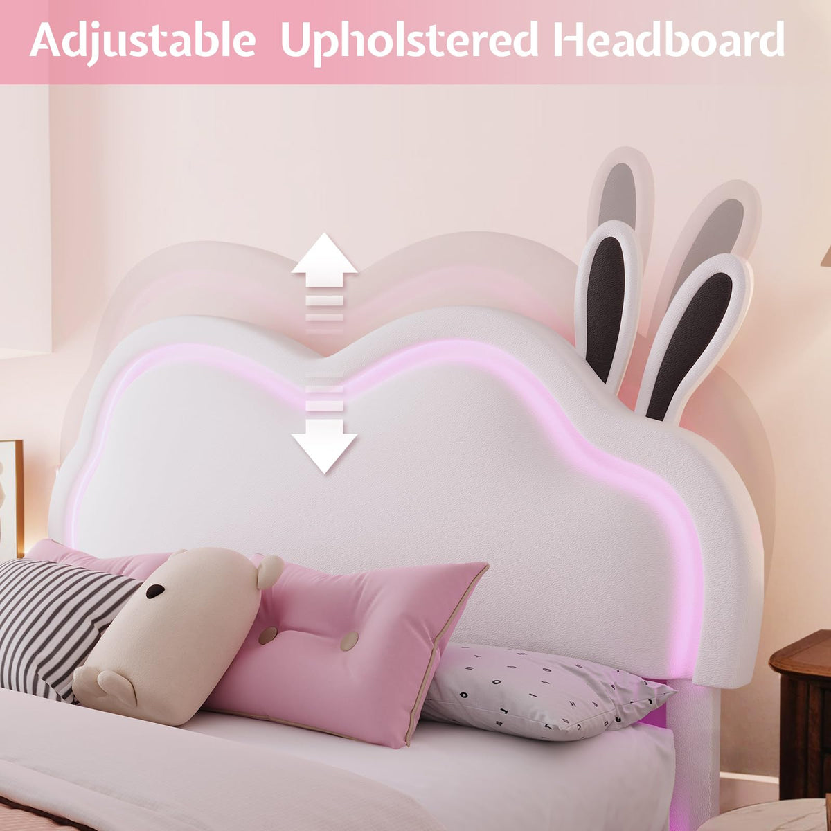 White Full Floating Bed Frame with Adjustable Headboard Y39906