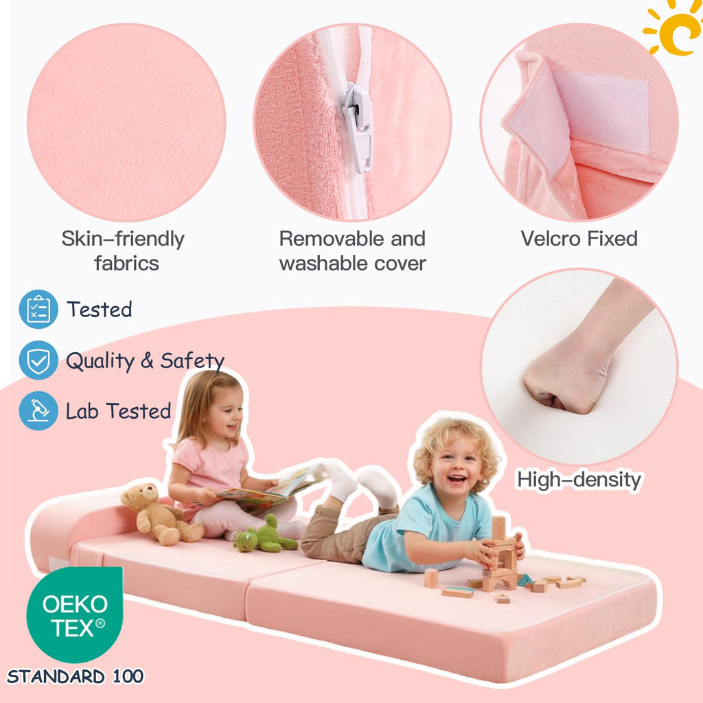 Pink Folding Sofa Bed with Removable Cover O609473