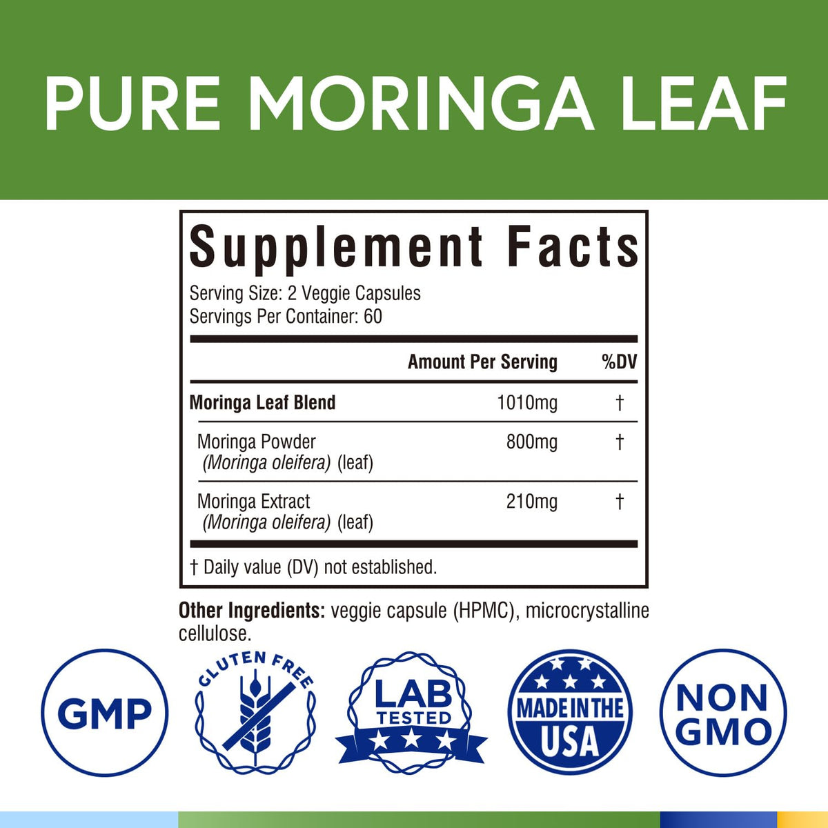 Moringa Oleifera Leaf Powder 120 Vegan Caps U856