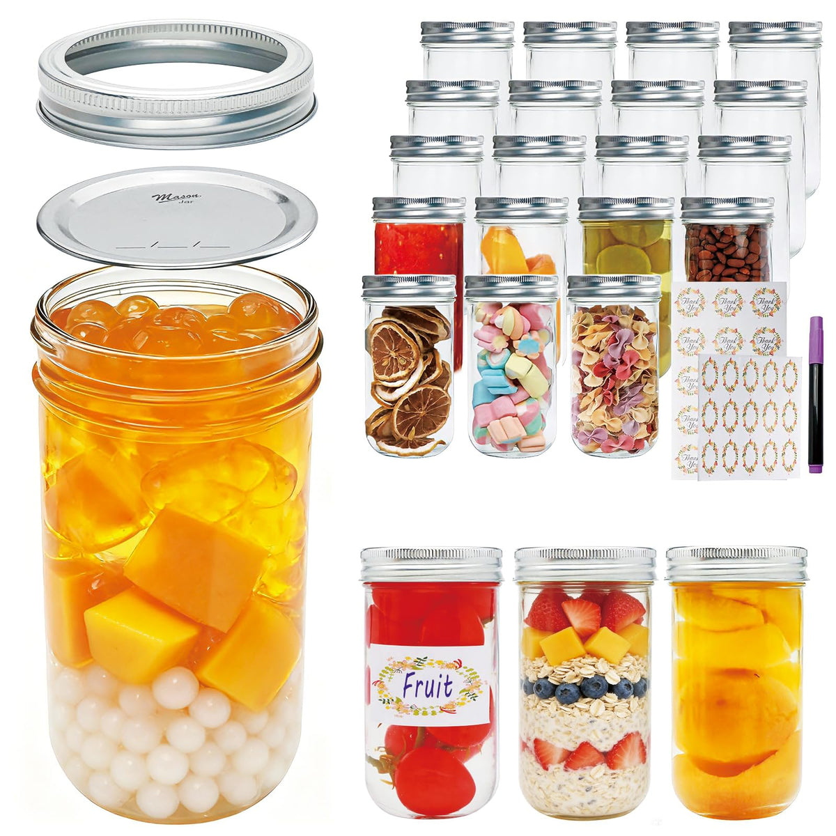 24 Pack 12 oz Mason Jars with Lids U1615