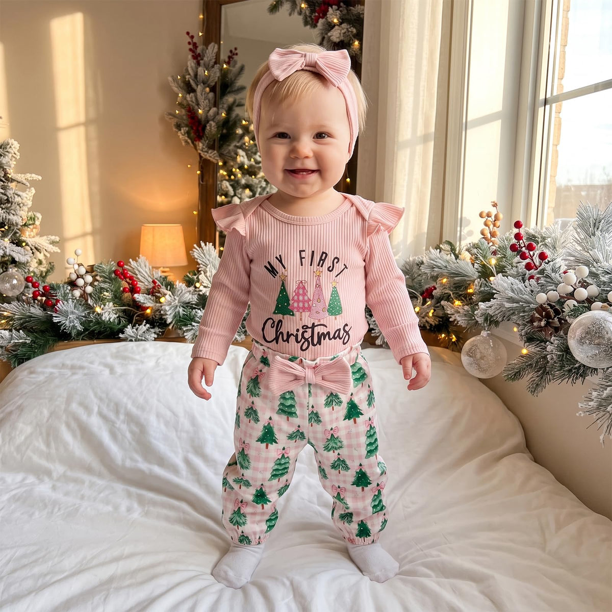 Newborn Baby Girl Christmas Outfit Romper Pants Set M439