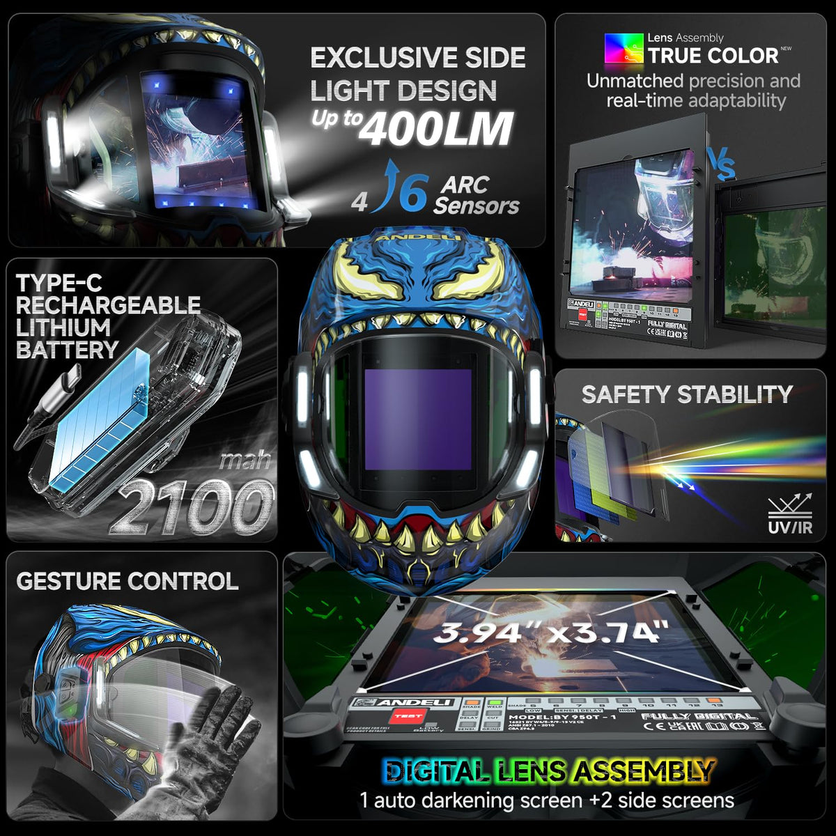 Auto Darkening Welding Helmet with Light F6399