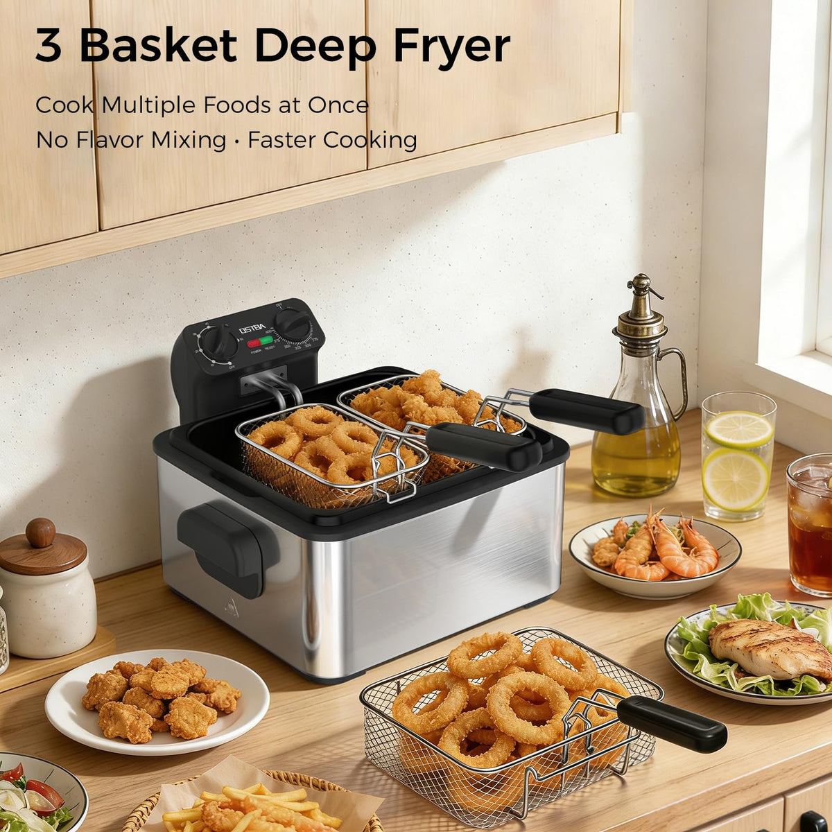 Electric Deep Fryer with 3 Baskets, 4.75QT Stainless Steel B72831