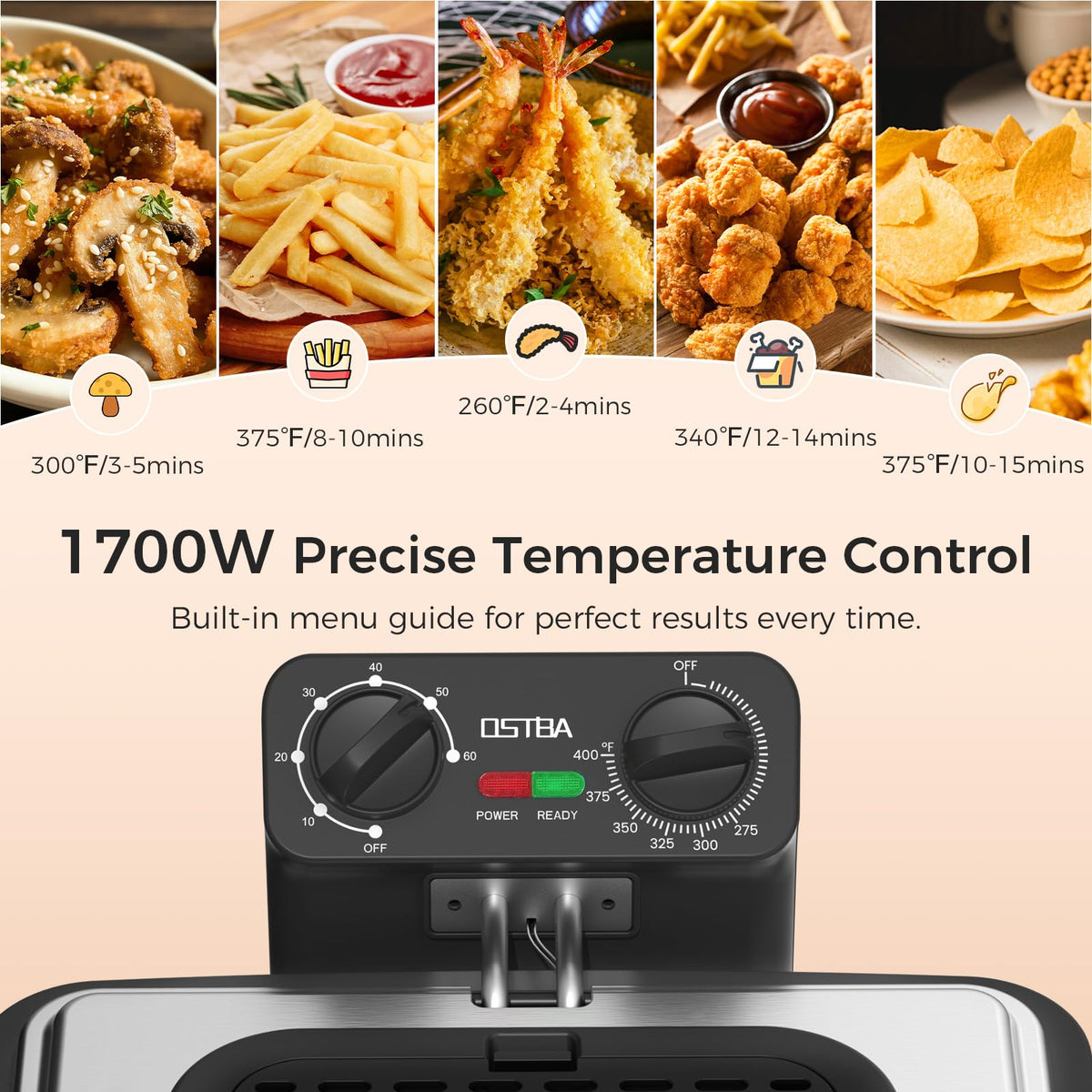 Electric Deep Fryer with 3 Baskets, 4.75QT Stainless Steel B72831