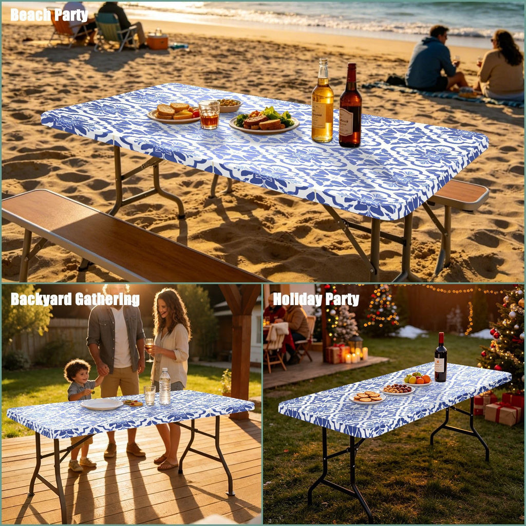 6 Ft Rectangle Water Resistant Tablecloth D9351