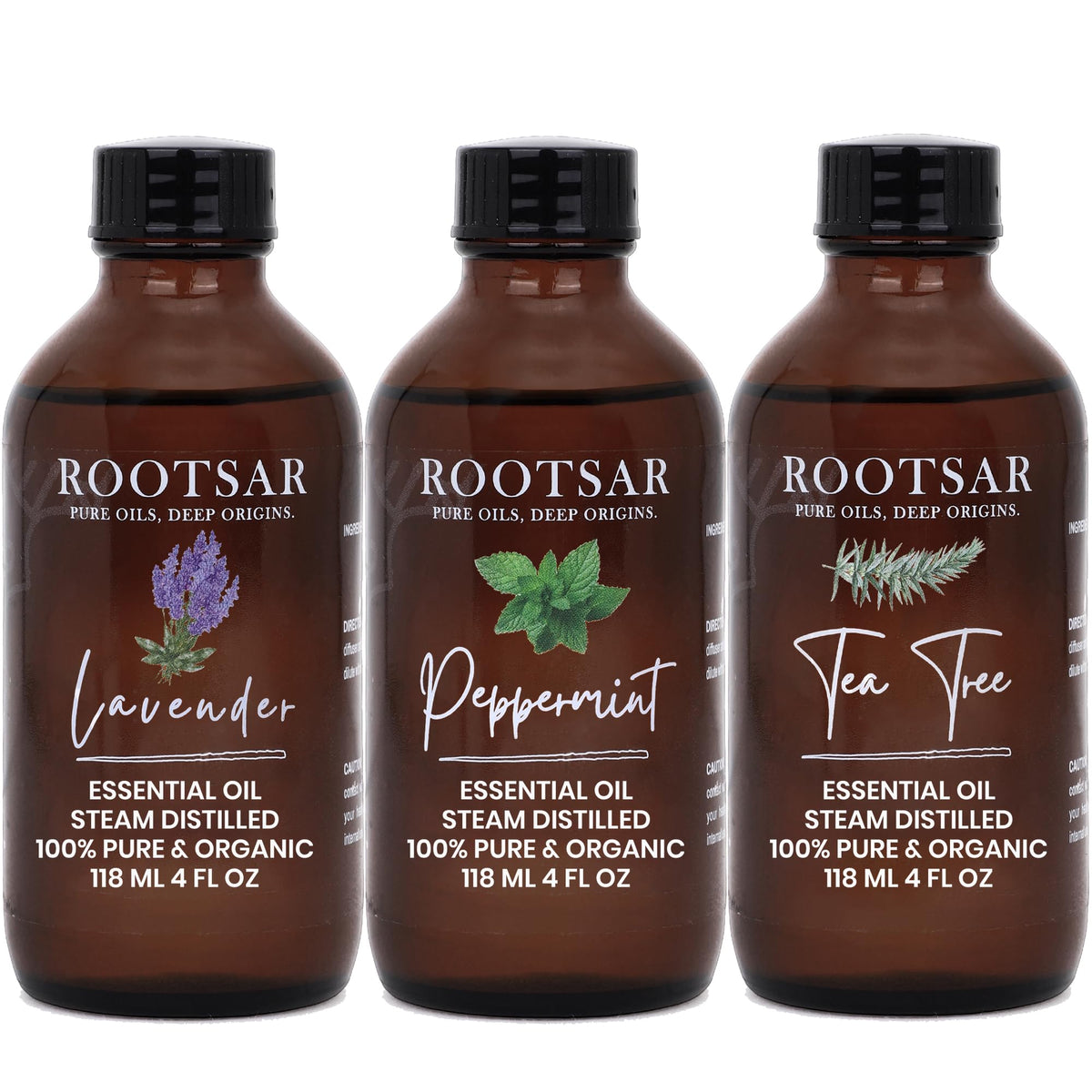 3 Pack Lavender Peppermint Tea Tree Essential Oils 4 Fl Oz I631209
