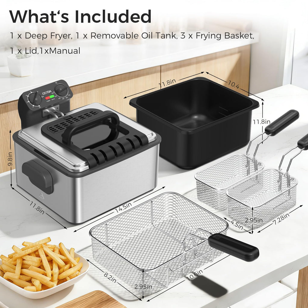 Electric Deep Fryer with 3 Baskets, 4.75QT Stainless Steel B72831