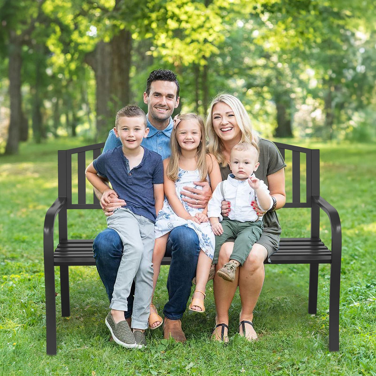 50" Iron Metal Outdoor Bench with Backrest and Armrests N702389