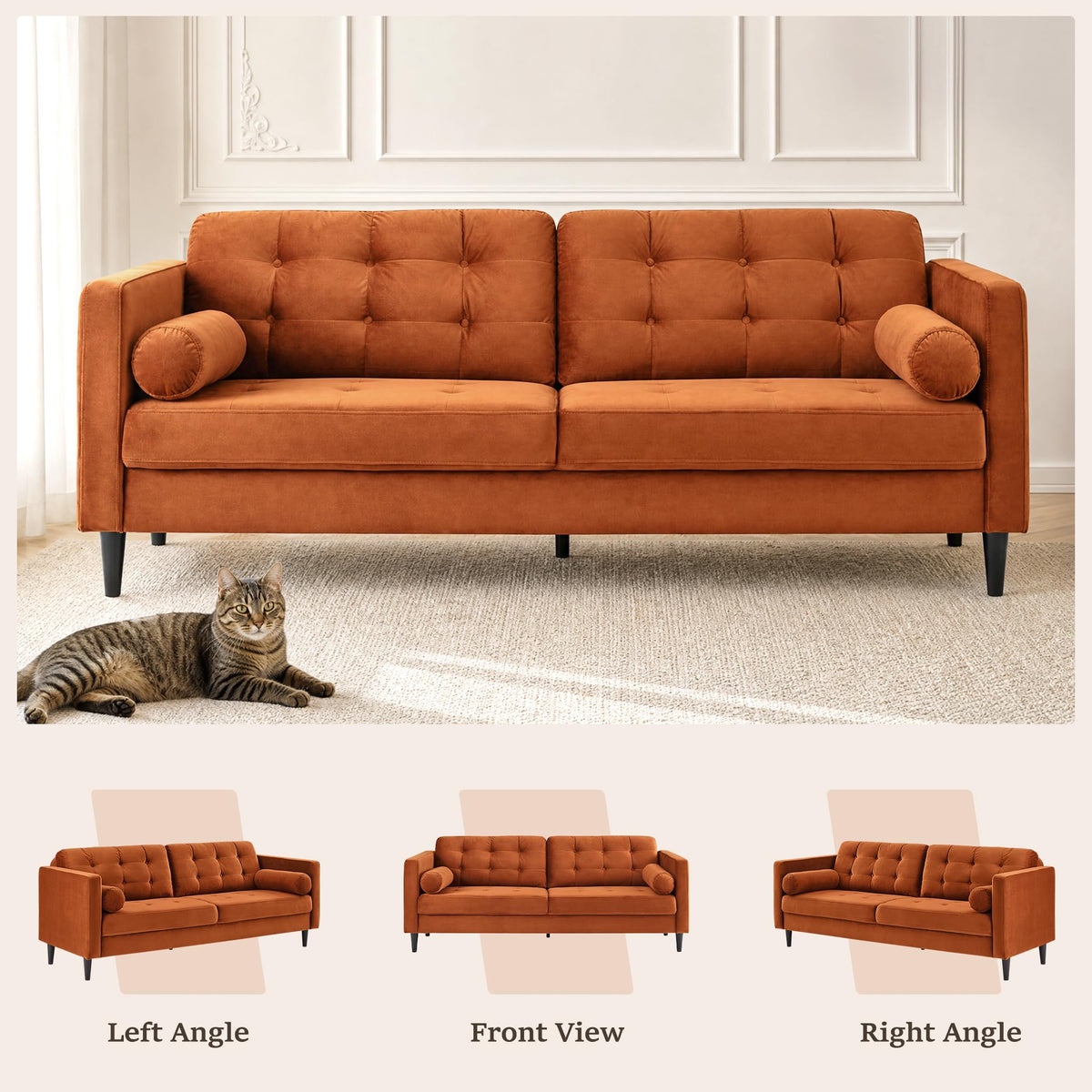 80" Velvet Sofa with Solid Wood Legs G625