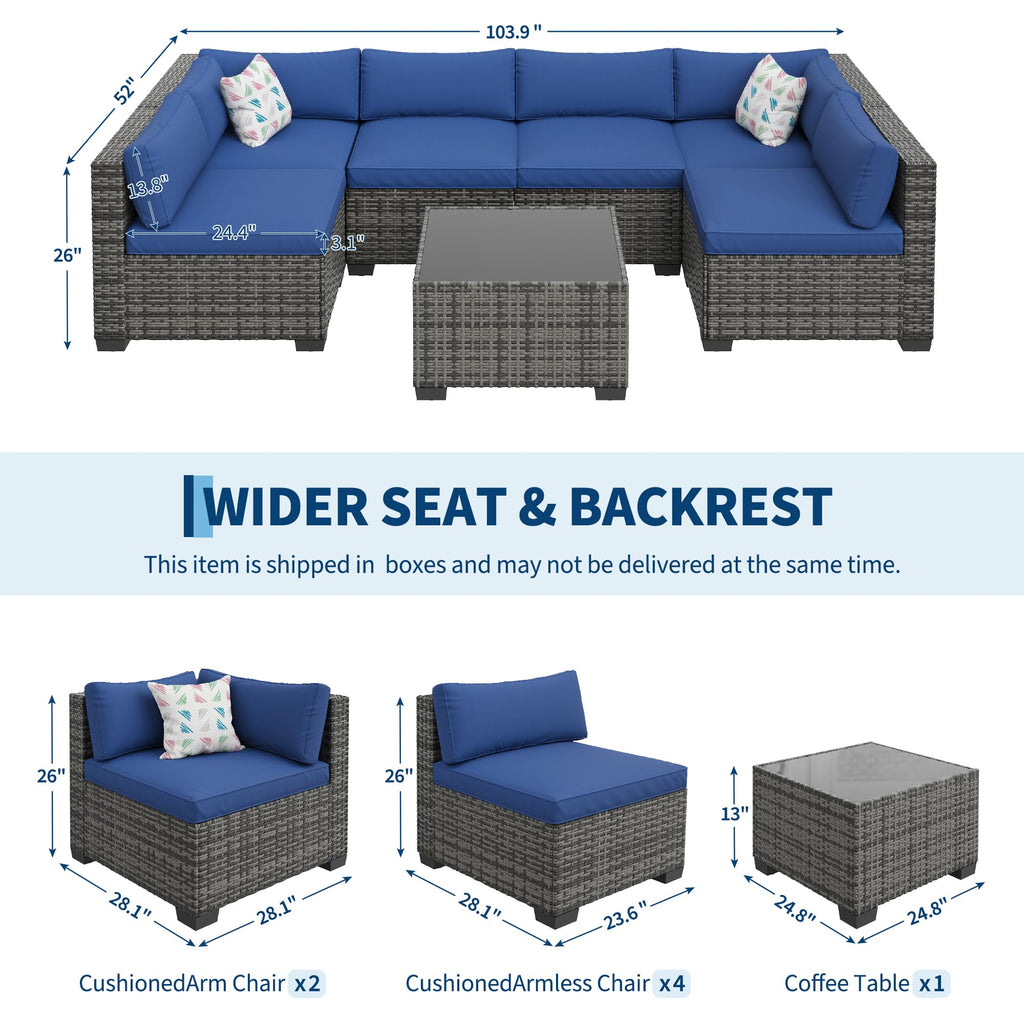 7-Piece Outdoor Rattan Sectional Sofa Set with Coffee Table M8356