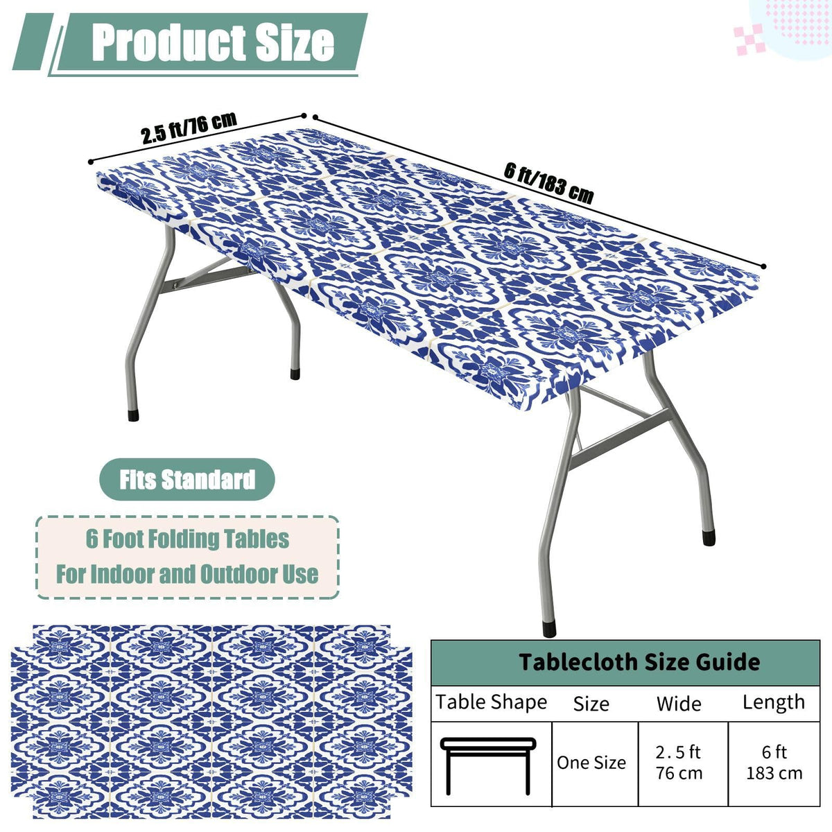 6 Ft Rectangle Water Resistant Tablecloth D9351
