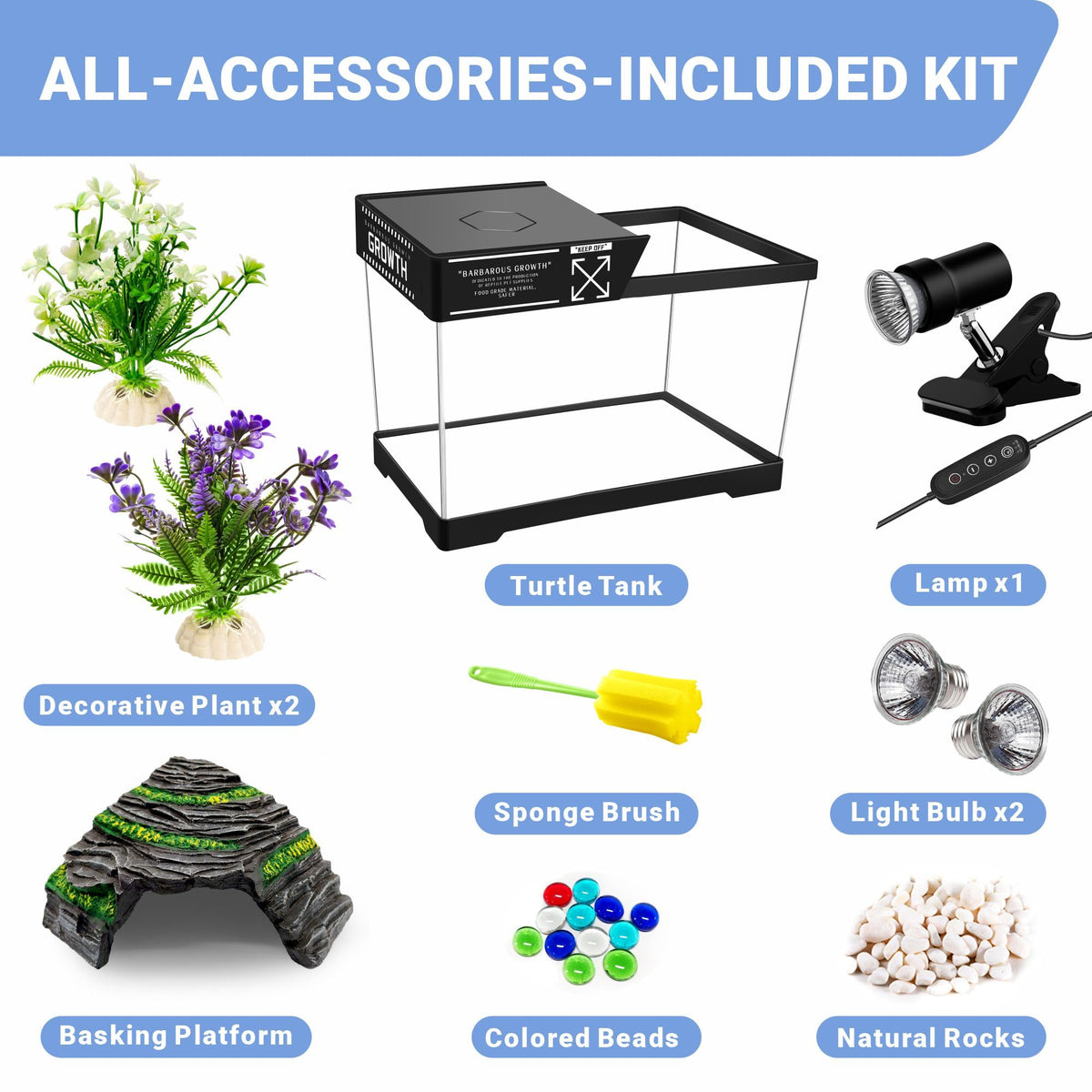Mini Turtle Tank Kit with Adjustable Lamp and Lid A93409