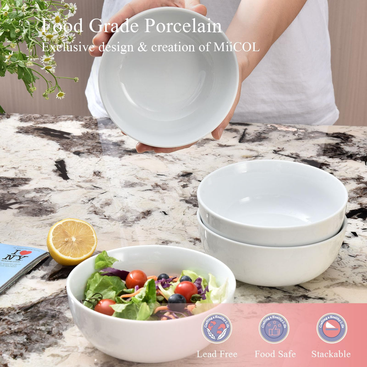 White Ceramic Soup Bowls Set of 4 K743