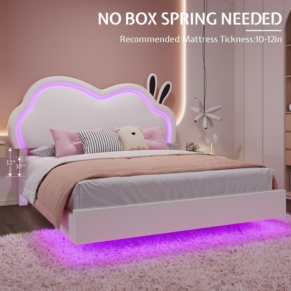 White Full Floating Bed Frame with Adjustable Headboard Y39906