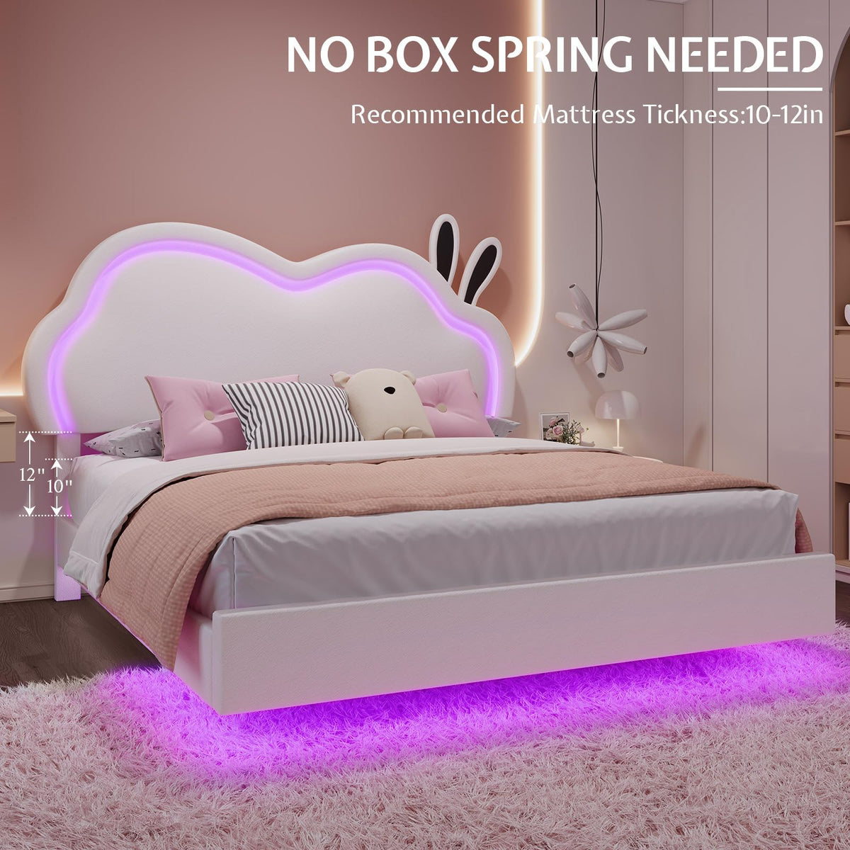 White Full Floating Bed Frame with Adjustable Headboard Y39906