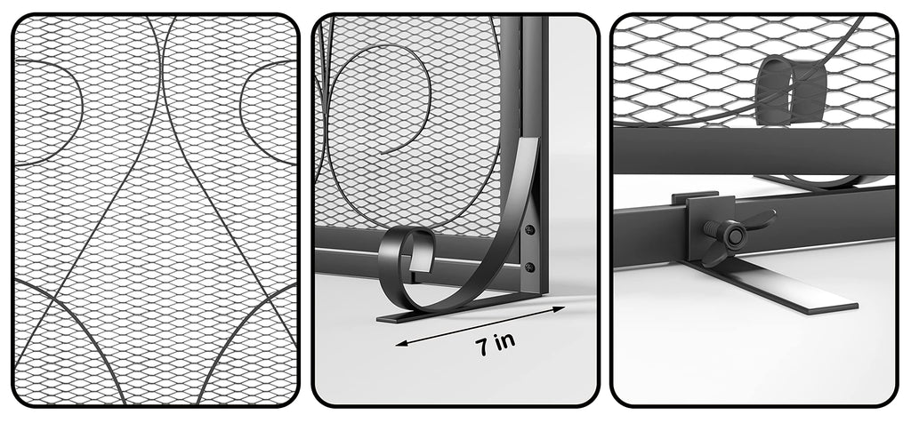 2-Panel Wrought Iron Fireplace Screen with Doors Black F792