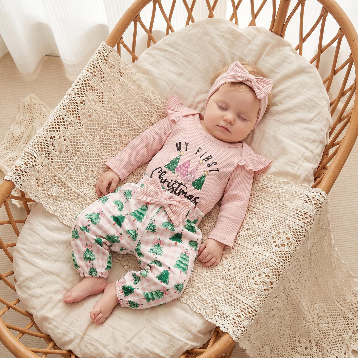 Newborn Baby Girl Christmas Outfit Romper Pants Set M439