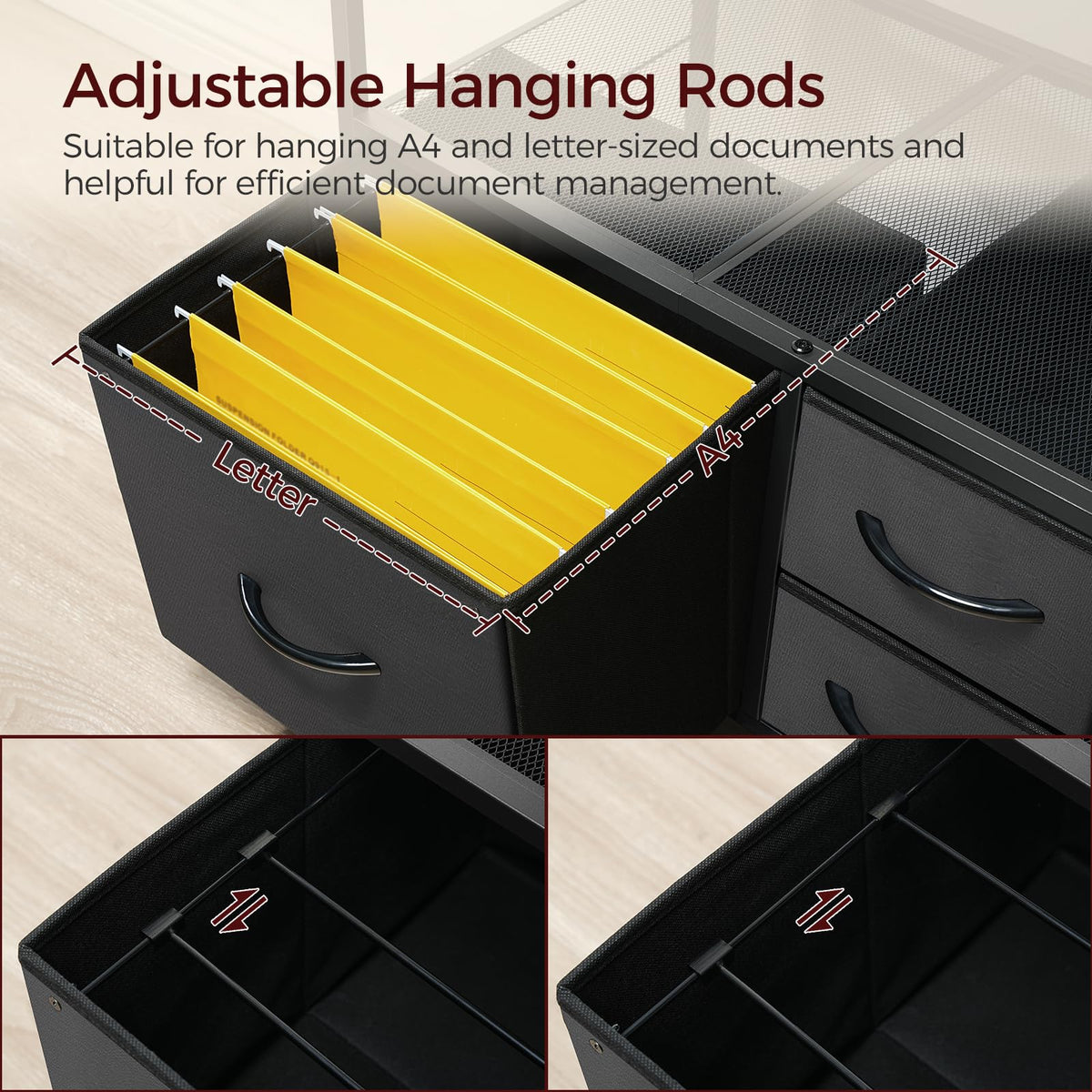 Black 3 Drawer File Cabinet with Charging Station K57592