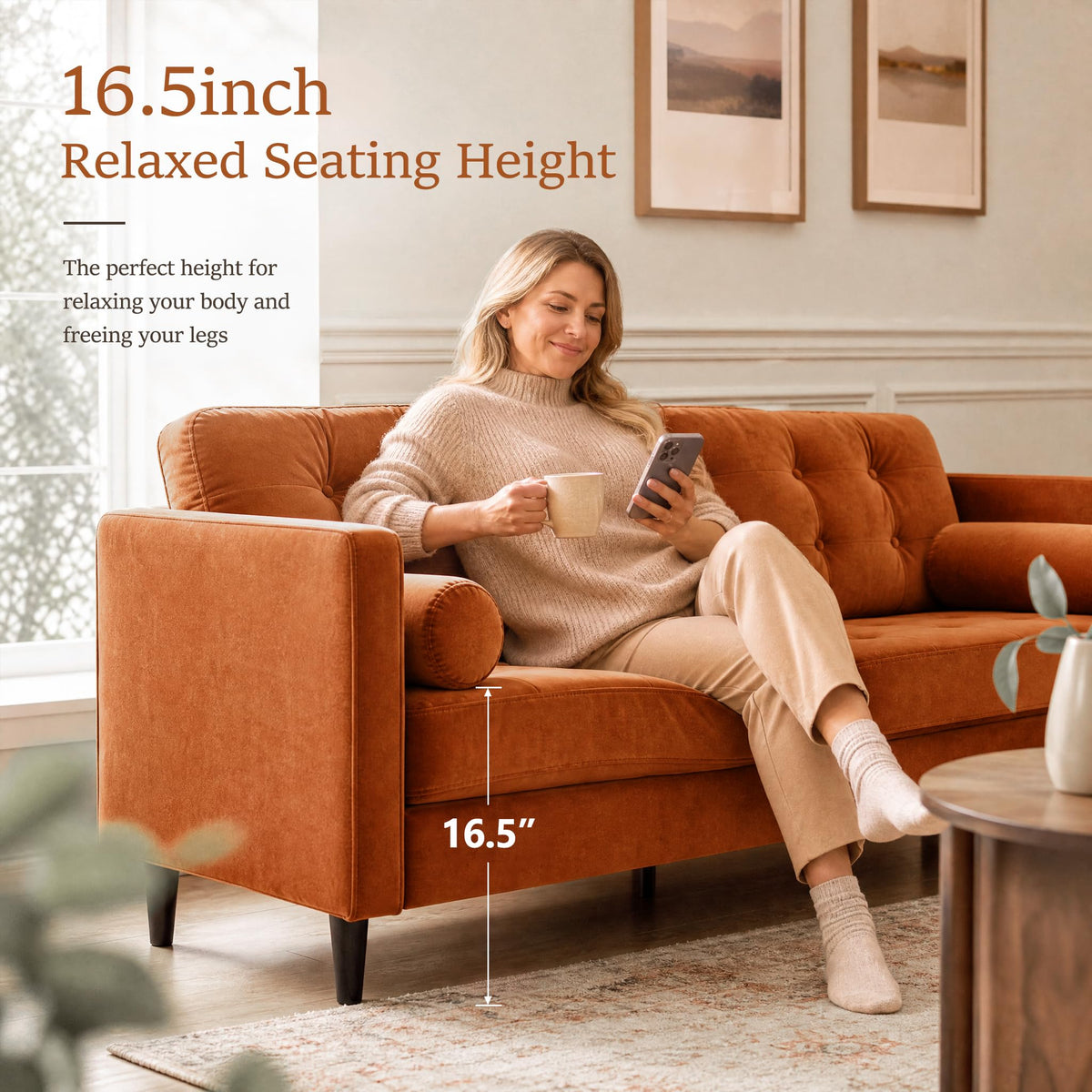 80" Velvet Sofa with Solid Wood Legs G625