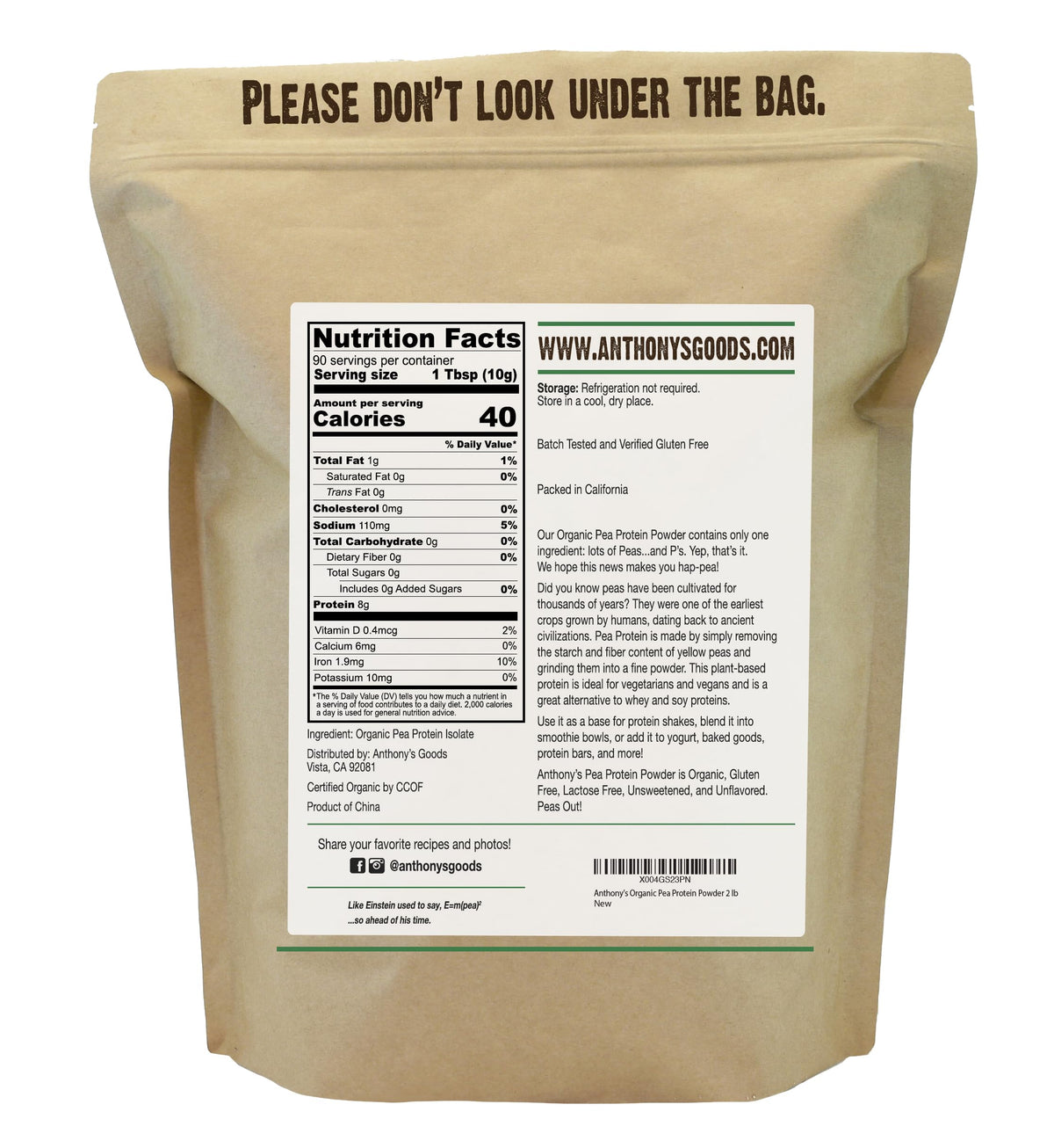 Organic Pea Protein Powder 2 lb Gluten Free Non GMO Unflavored Vegan L595