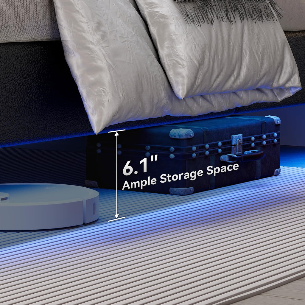 Black Full Size Floating Bed Frame with LED Lights H208