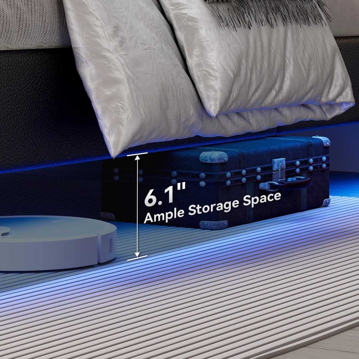 Black Full Size Floating Bed Frame with LED Lights H208
