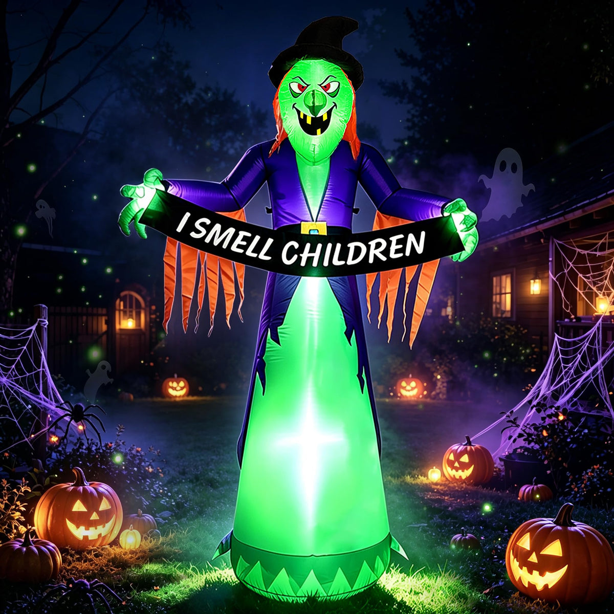 8FT Inflatable Witch Halloween Decoration with Built-in LED Lights S182