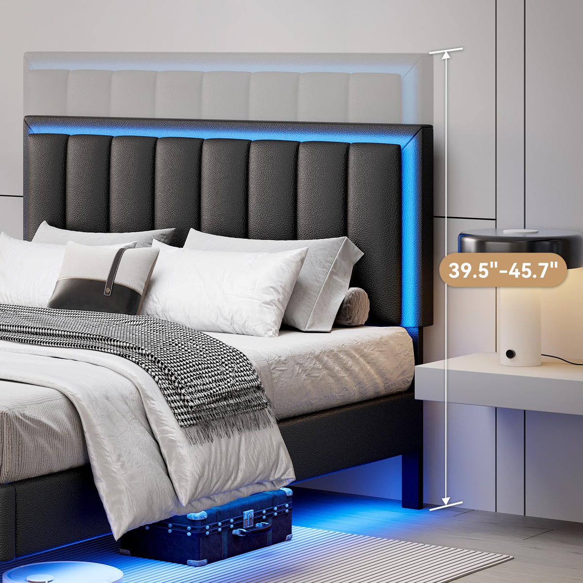 Black Full Size Floating Bed Frame with LED Lights H208