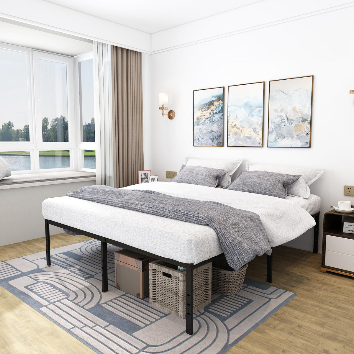 Queen Size 18 Inch Metal Platform Bed Frame L49485