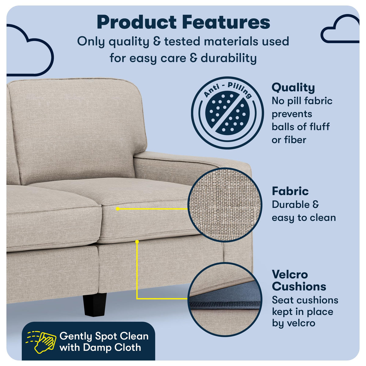 Light Gray Polyester Sofa U914730
