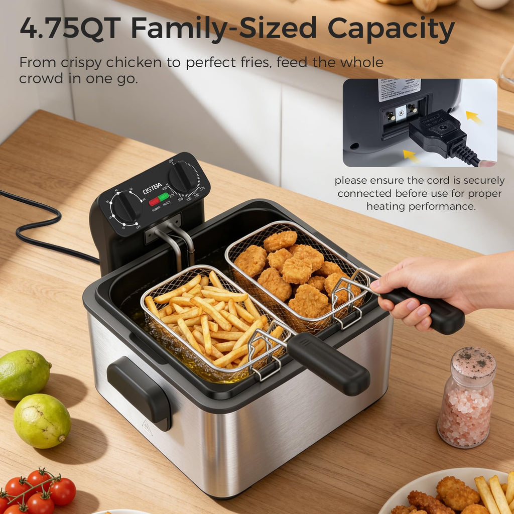 Electric Deep Fryer with 3 Baskets, 4.75QT Stainless Steel B72831