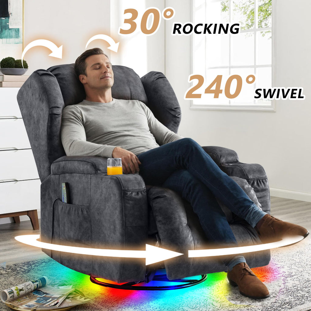Dual Motor Power Swivel Rocker Recliner Chairs with Massage & Heat W3880