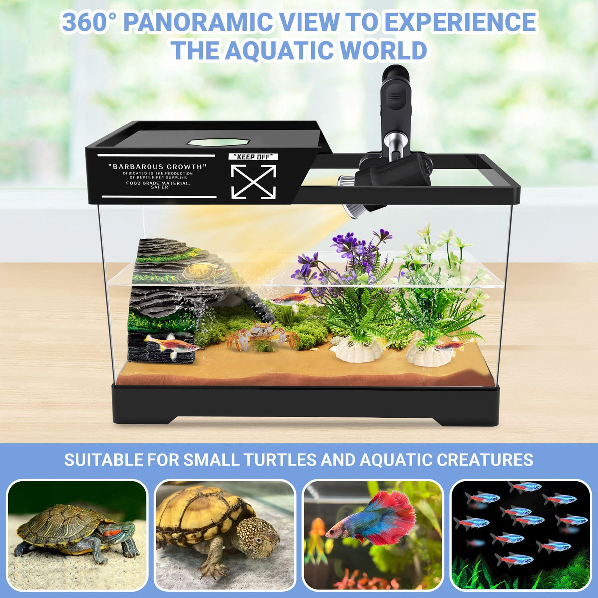 Mini Turtle Tank Kit with Adjustable Lamp and Lid A93409