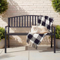 50" Iron Metal Outdoor Bench with Backrest and Armrests N702389