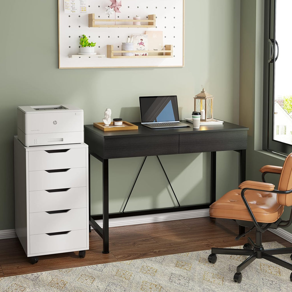 Black Wooden Computer Desk with Drawers W342038