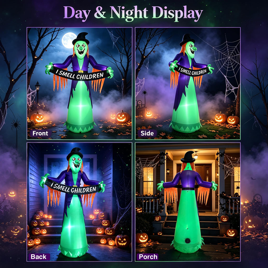 8FT Inflatable Witch Halloween Decoration with Built-in LED Lights S182