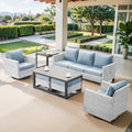 7 Piece Wicker Patio Sofa Set with Swivel Rocker Chairs and Ottomans D1544