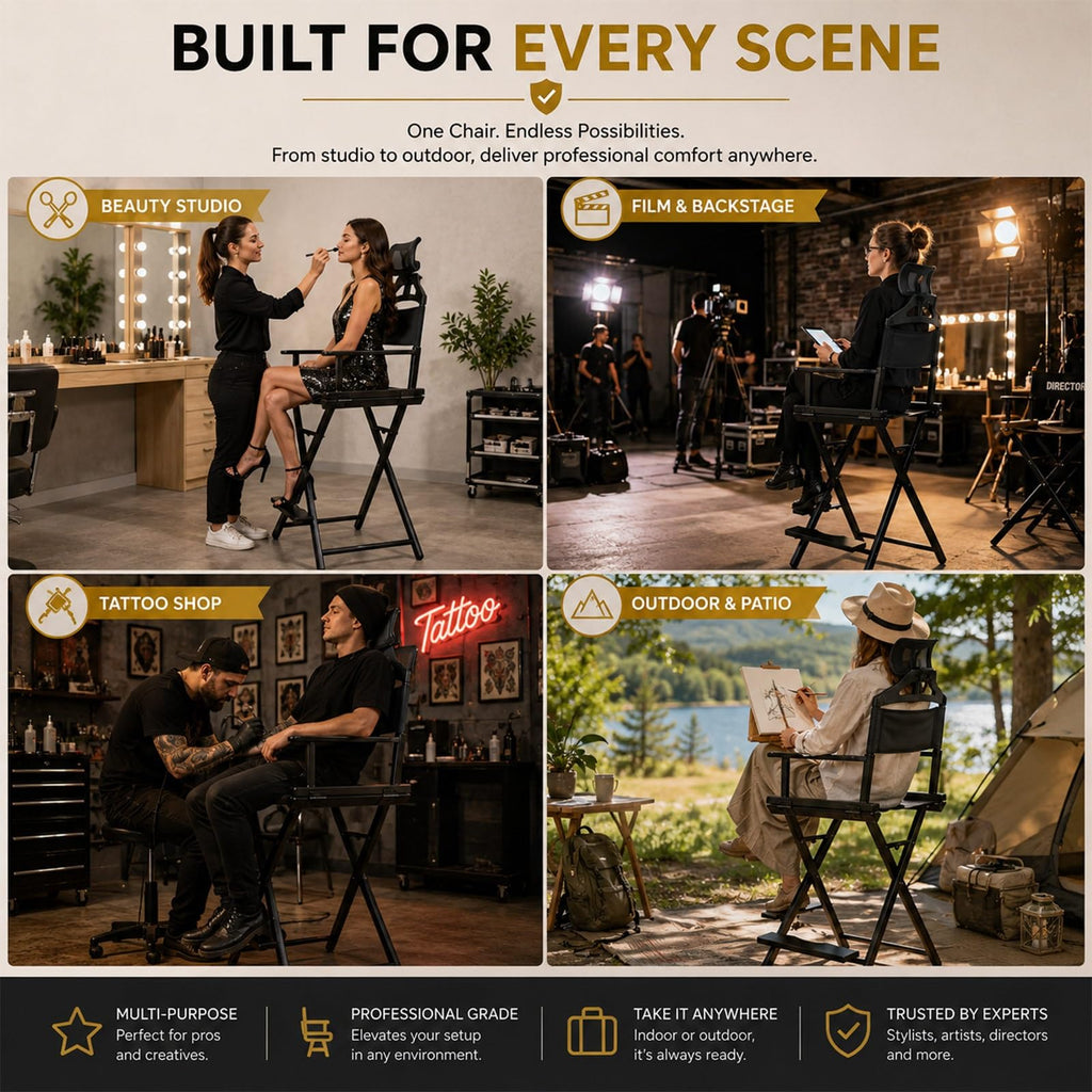 Tall Folding Directors Chair with Adjustable Headrest Q7672