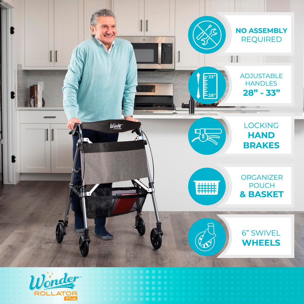 Lightweight Folding Mobility Aid with Four Wheels and Seat A91063