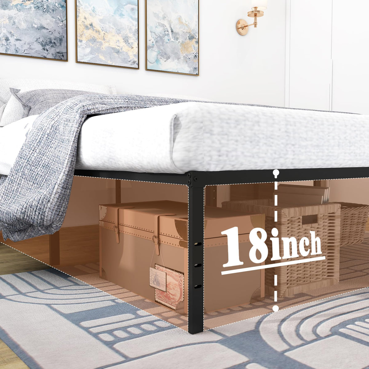 Queen Size 18 Inch Metal Platform Bed Frame L49485