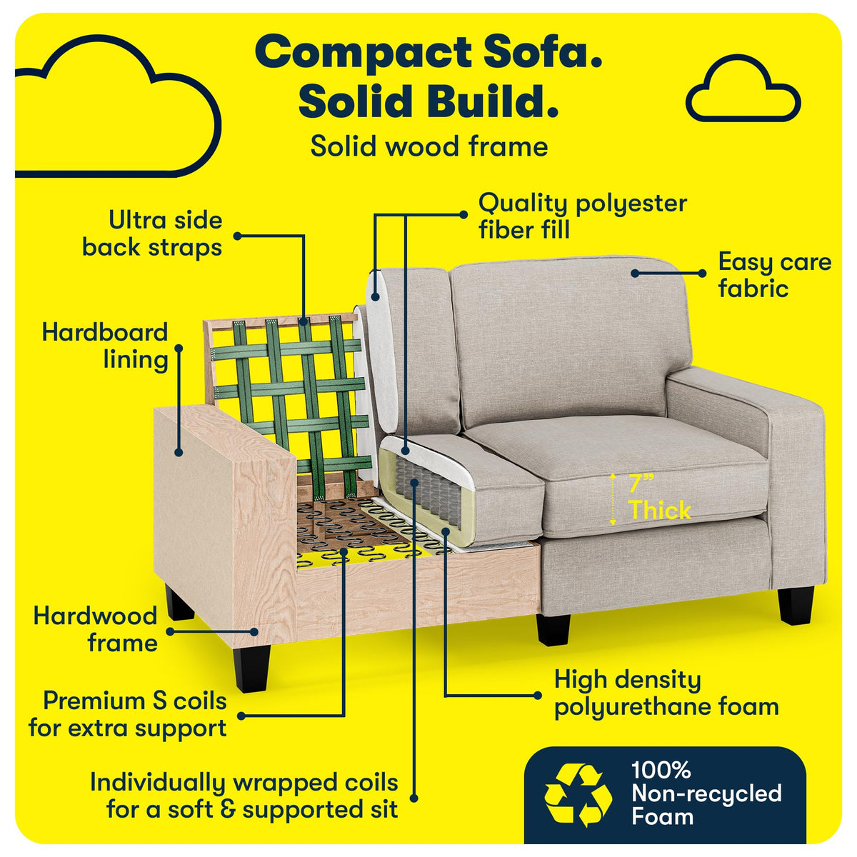 Light Gray Polyester Sofa U914730