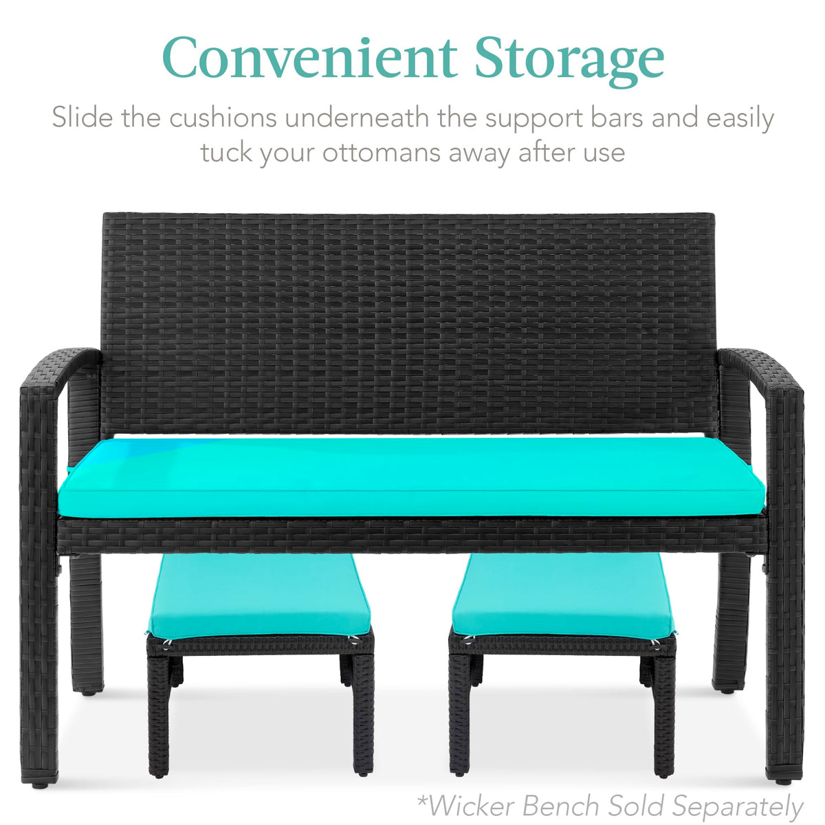 Set of 2 Wicker Ottomans with Removable Cushions V91561