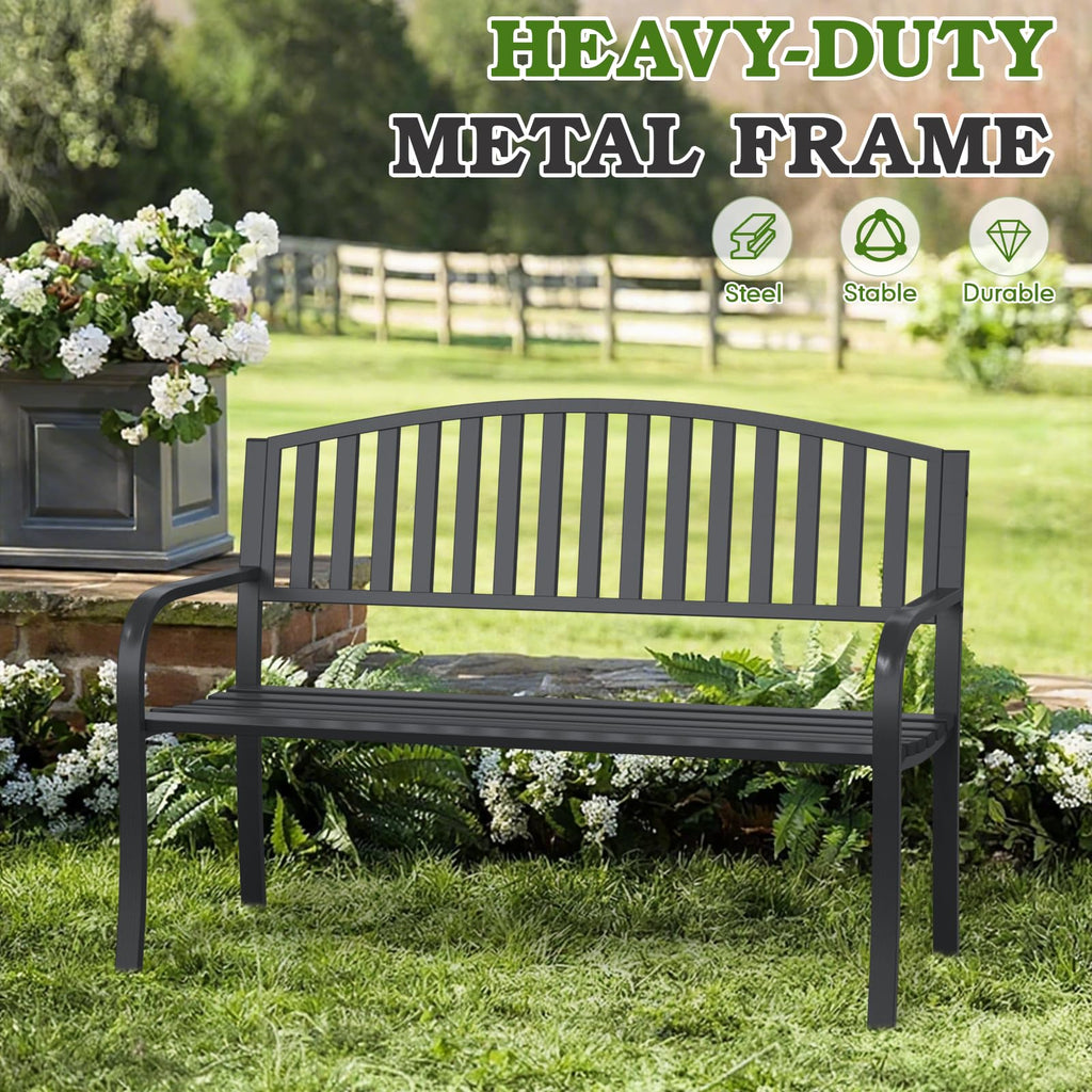 50" Iron Metal Outdoor Bench with Backrest and Armrests N702389