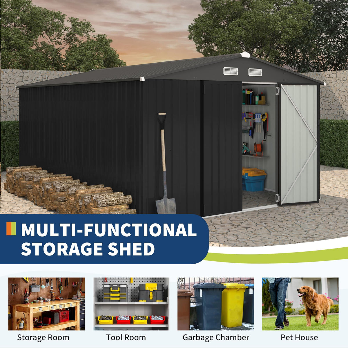 10x14 ft Metal Outdoor Storage Shed M999