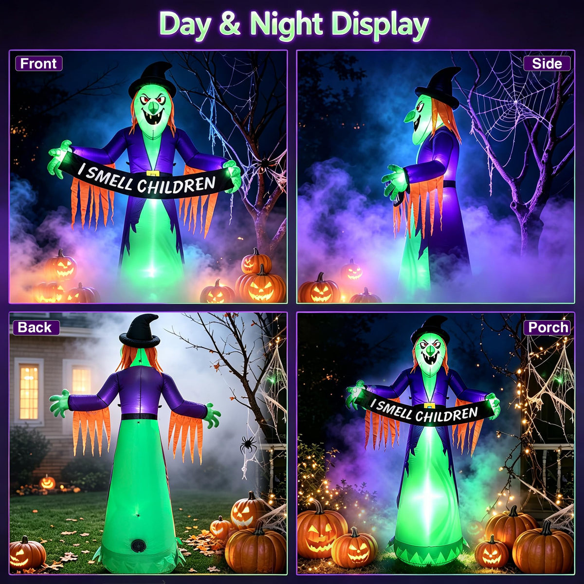 8FT Inflatable Witch Halloween Decoration with Built-in LED Lights S182